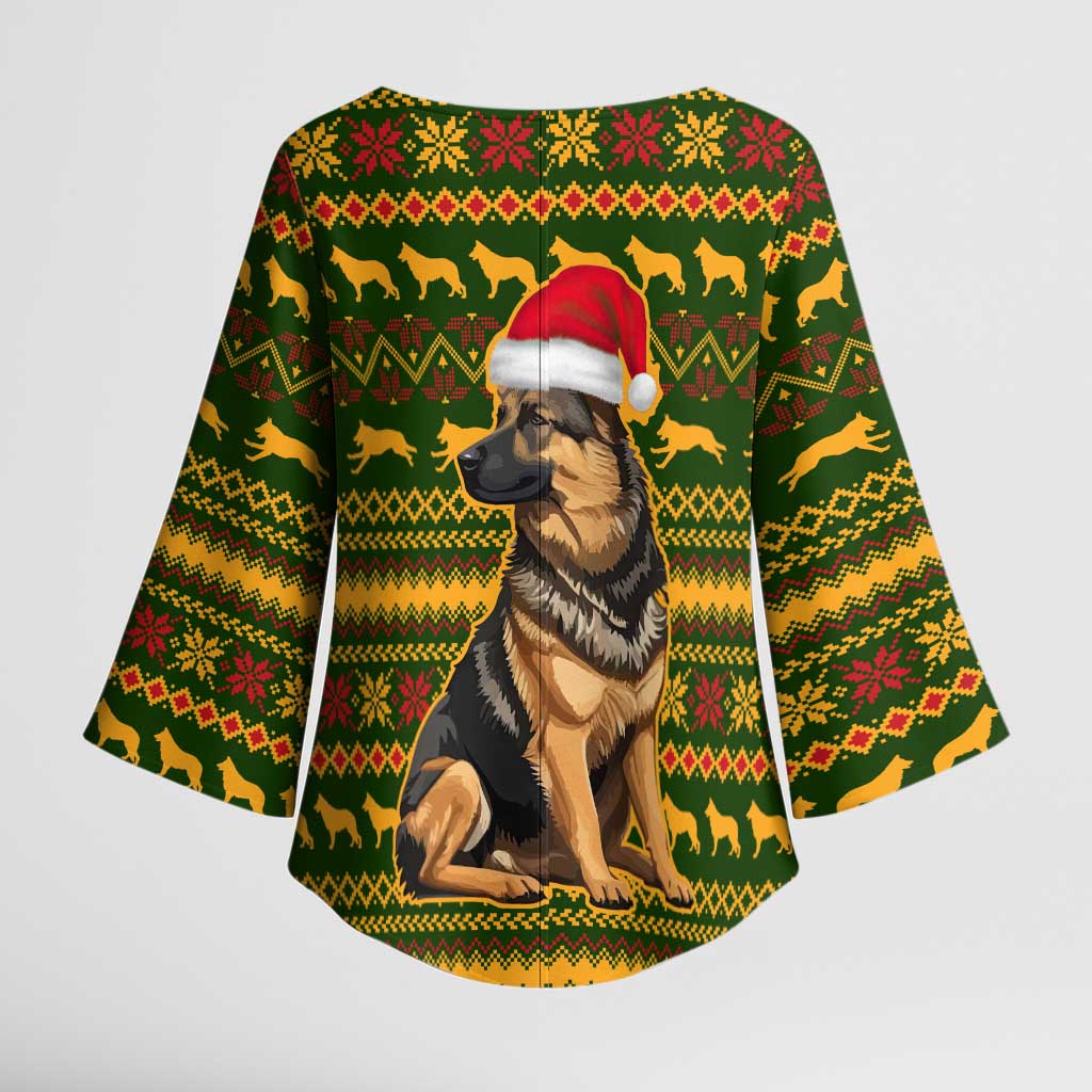 Awesome German Shepherd Dog Santa Claus Christmas Kimono Sleeve Blouse Xmas Holiday Patterns - Wonder Print Shop