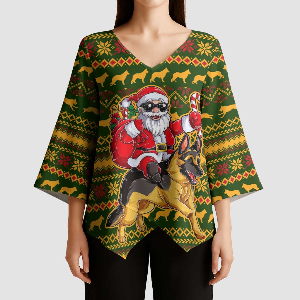 Awesome German Shepherd Dog Santa Claus Christmas Kimono Sleeve Blouse Xmas Holiday Patterns - Wonder Print Shop