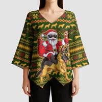 Awesome German Shepherd Dog Santa Claus Christmas Kimono Sleeve Blouse Xmas Holiday Patterns - Wonder Print Shop