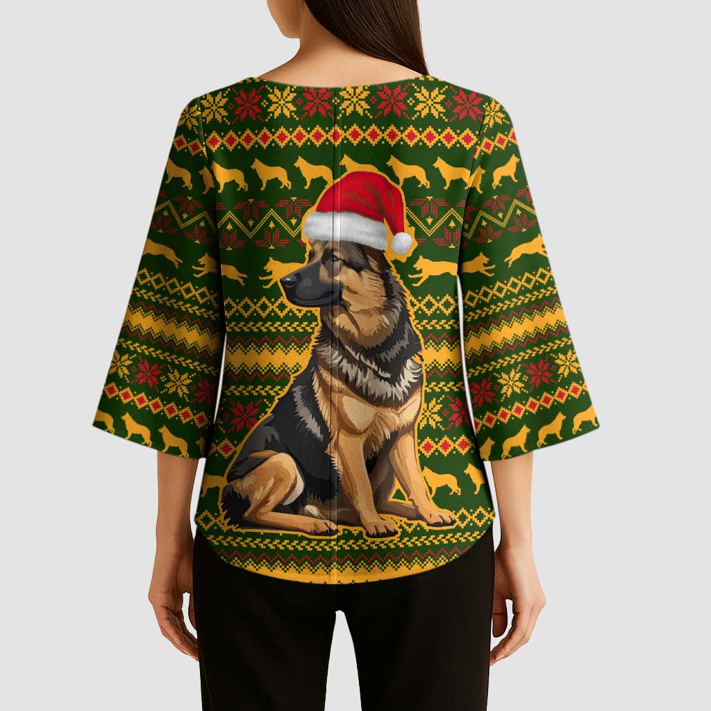 Awesome German Shepherd Dog Santa Claus Christmas Kimono Sleeve Blouse Xmas Holiday Patterns - Wonder Print Shop