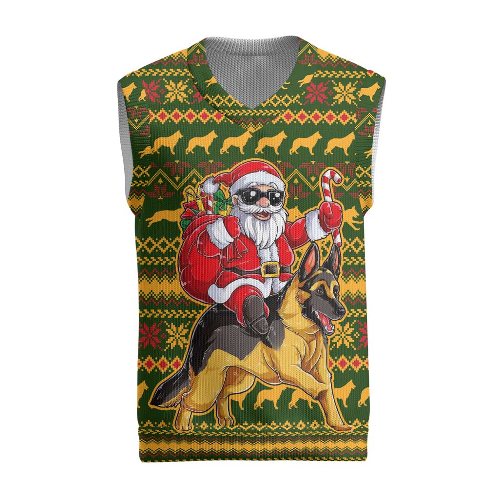 Awesome German Shepherd Dog Santa Claus Christmas Knitted V-Neck Vest Xmas Holiday Patterns - Wonder Print Shop