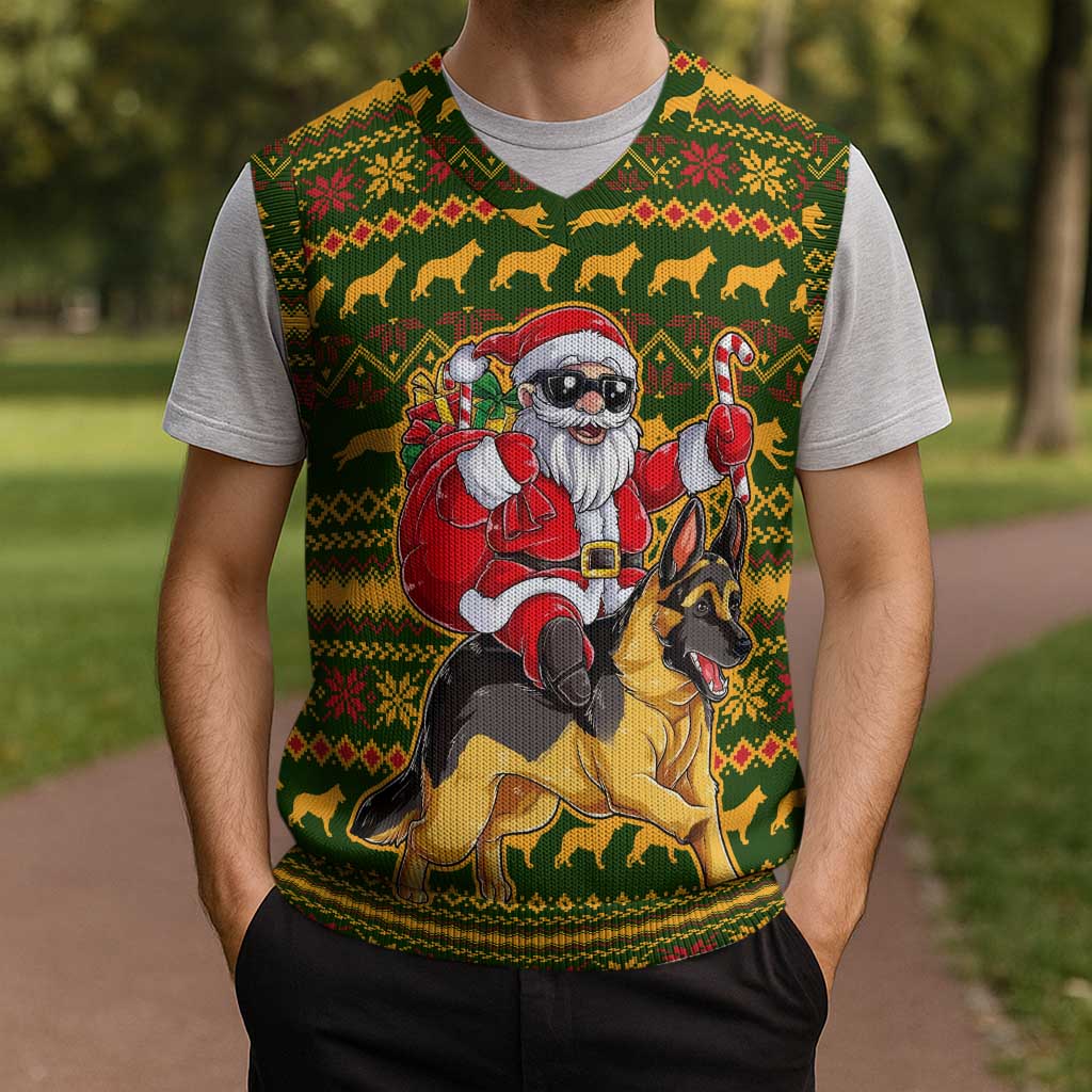 Awesome German Shepherd Dog Santa Claus Christmas Knitted V-Neck Vest Xmas Holiday Patterns - Wonder Print Shop