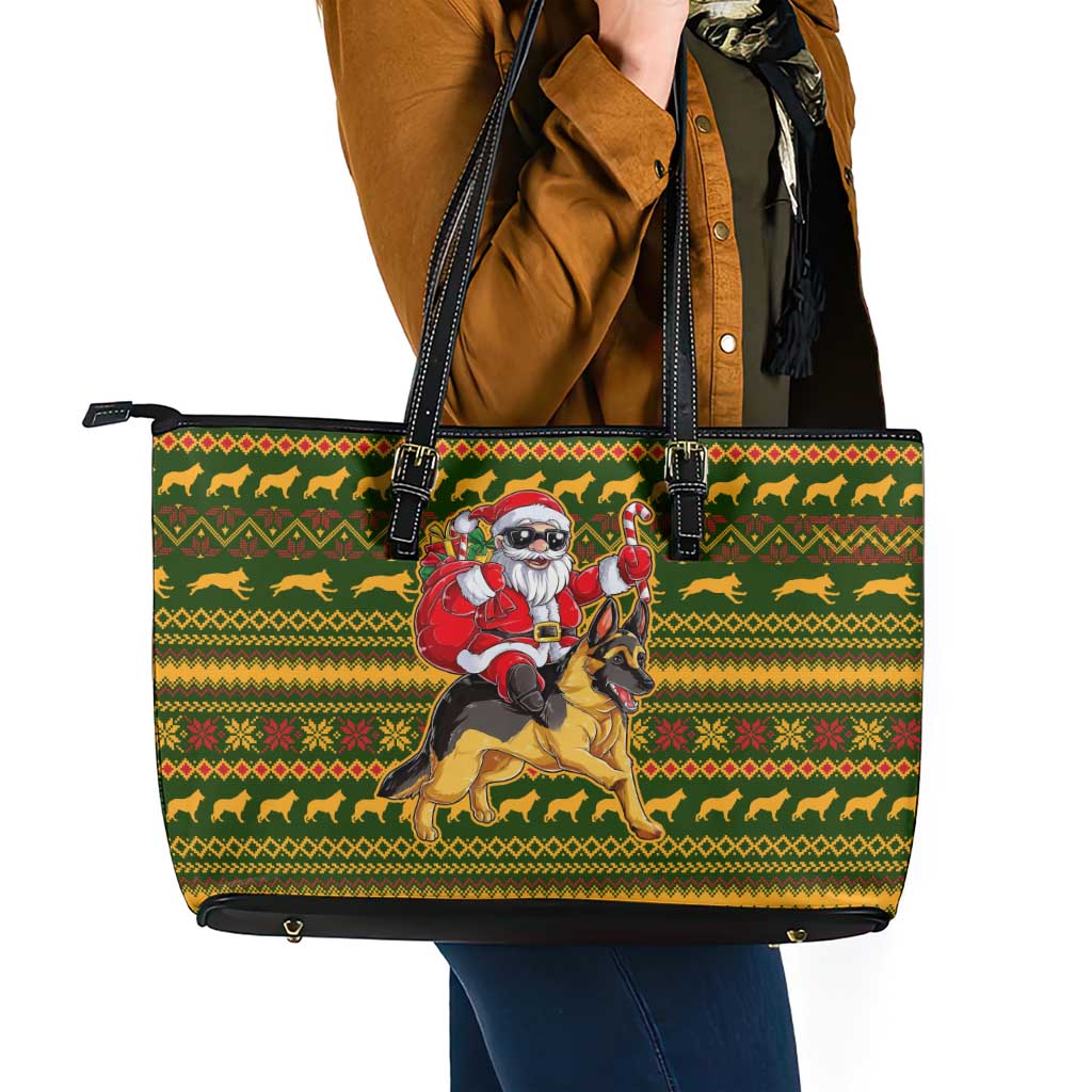 Awesome German Shepherd Dog Santa Claus Christmas Leather Tote Bag Xmas Holiday Patterns - Wonder Print Shop