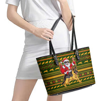 Awesome German Shepherd Dog Santa Claus Christmas Leather Tote Bag Xmas Holiday Patterns - Wonder Print Shop