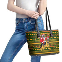 Awesome German Shepherd Dog Santa Claus Christmas Leather Tote Bag Xmas Holiday Patterns - Wonder Print Shop