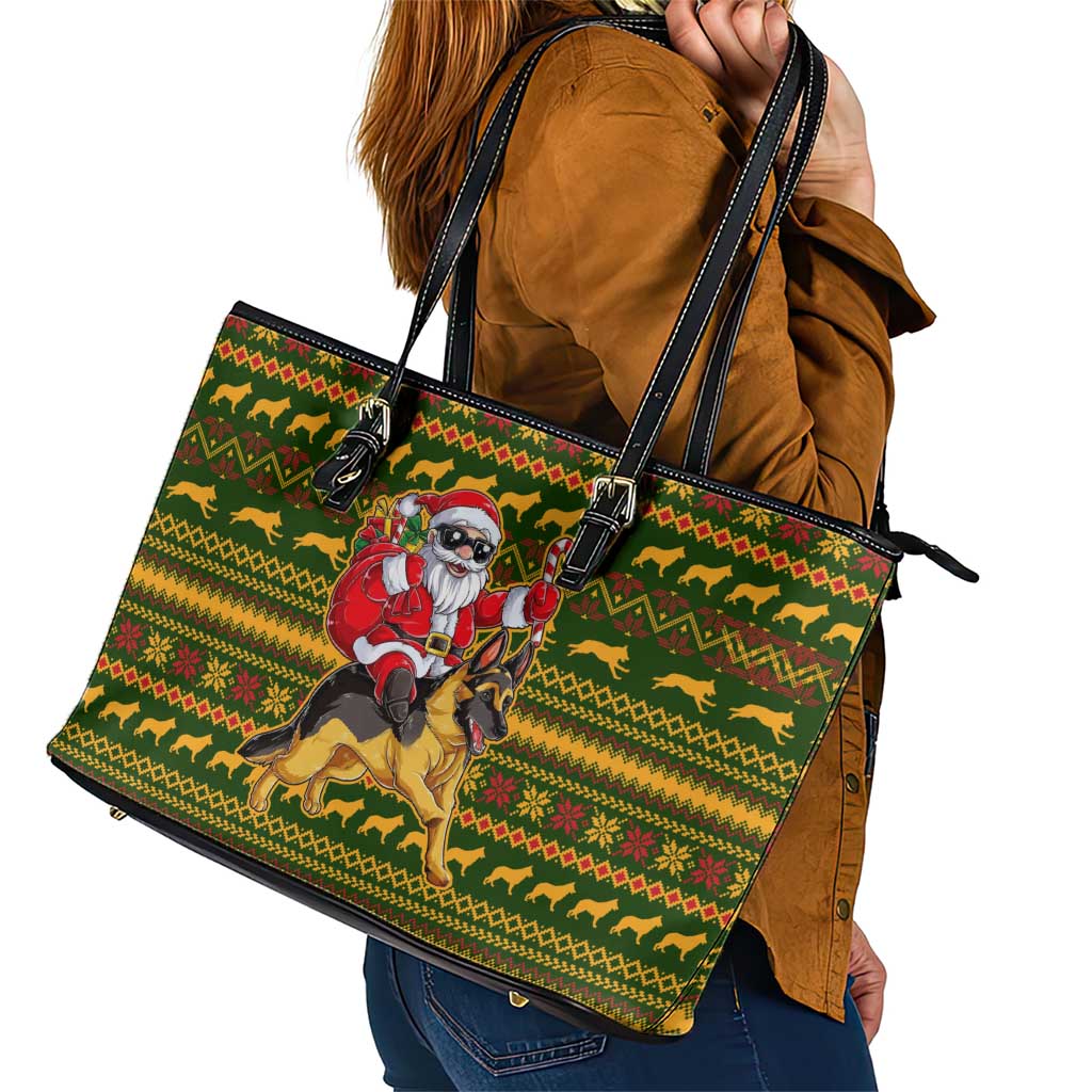 Awesome German Shepherd Dog Santa Claus Christmas Leather Tote Bag Xmas Holiday Patterns - Wonder Print Shop