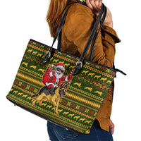 Awesome German Shepherd Dog Santa Claus Christmas Leather Tote Bag Xmas Holiday Patterns - Wonder Print Shop