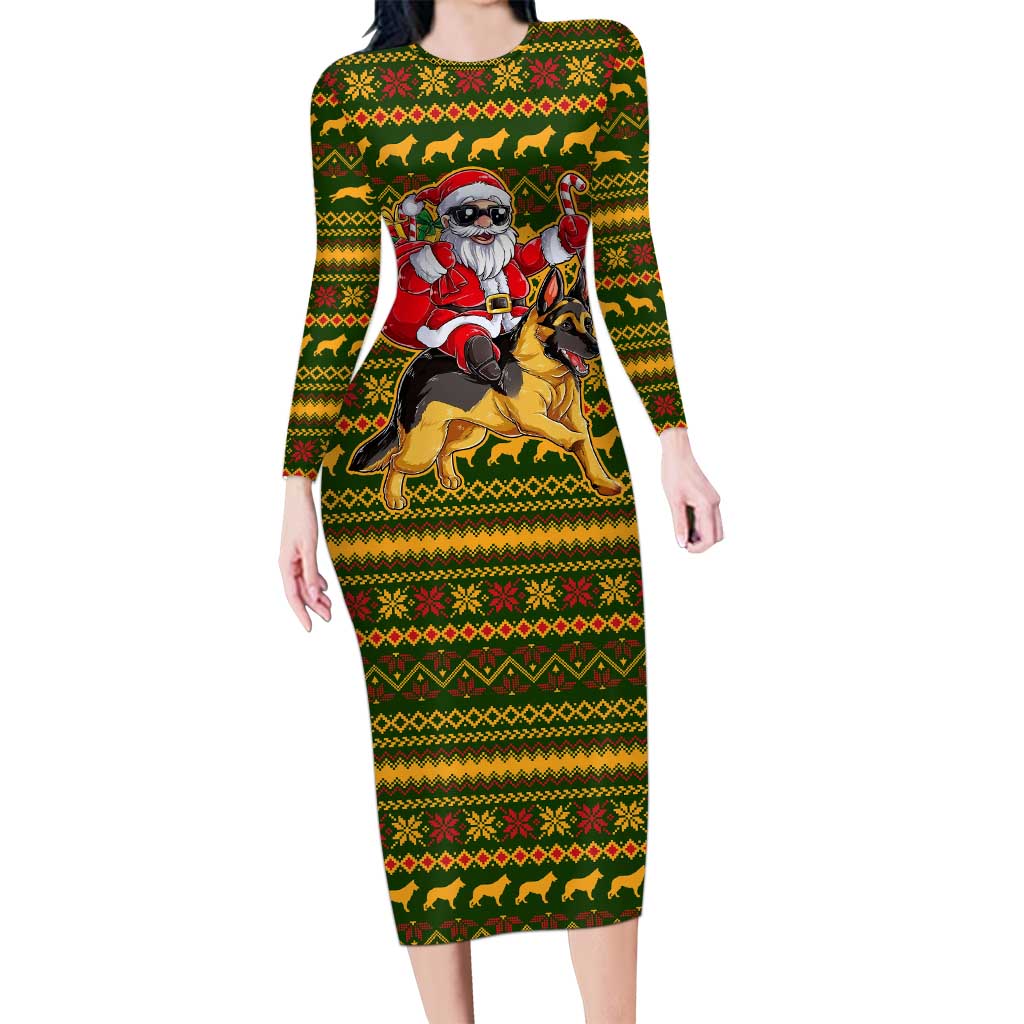 Awesome German Shepherd Dog Santa Claus Christmas Long Sleeve Bodycon Dress Xmas Holiday Patterns - Wonder Print Shop