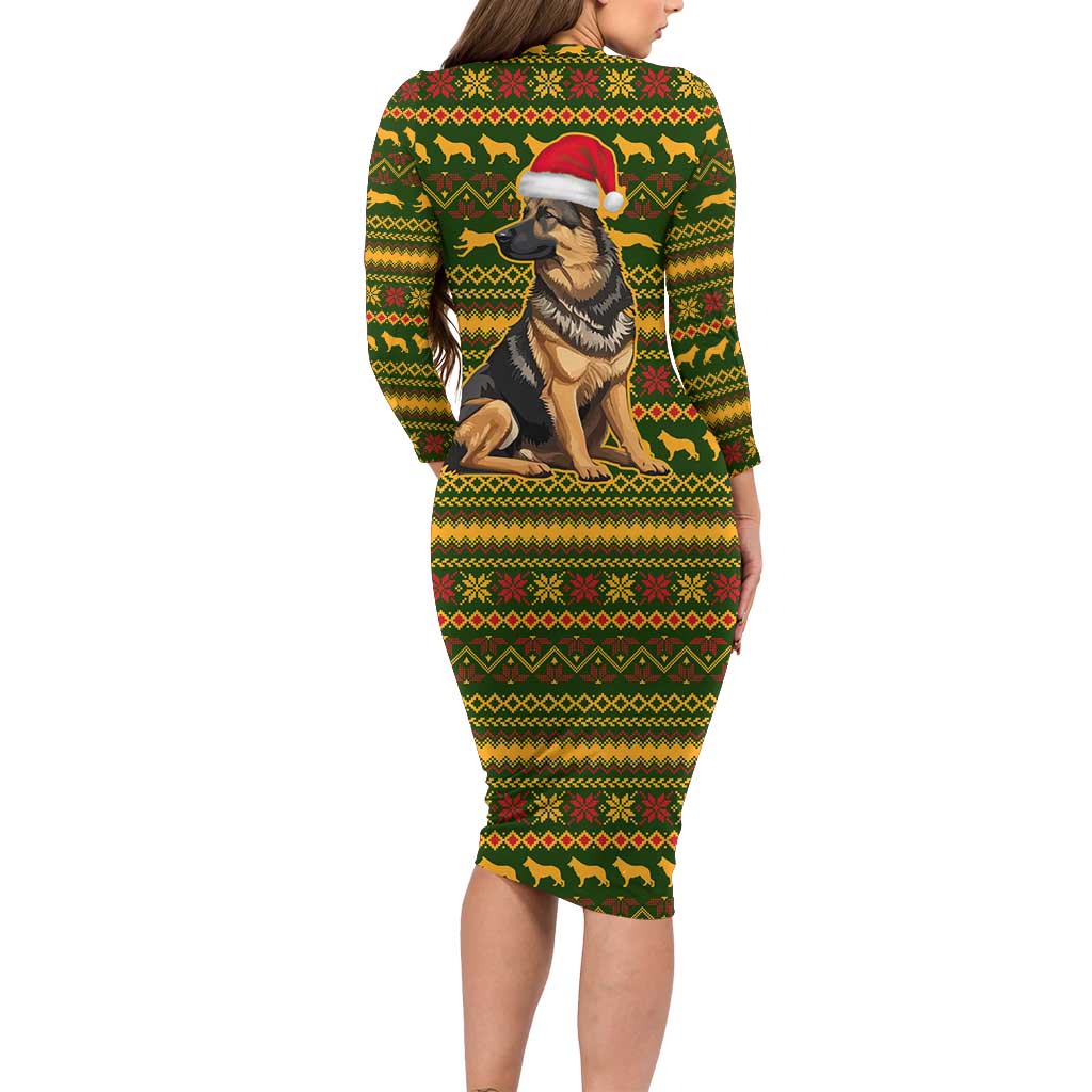 Awesome German Shepherd Dog Santa Claus Christmas Long Sleeve Bodycon Dress Xmas Holiday Patterns - Wonder Print Shop