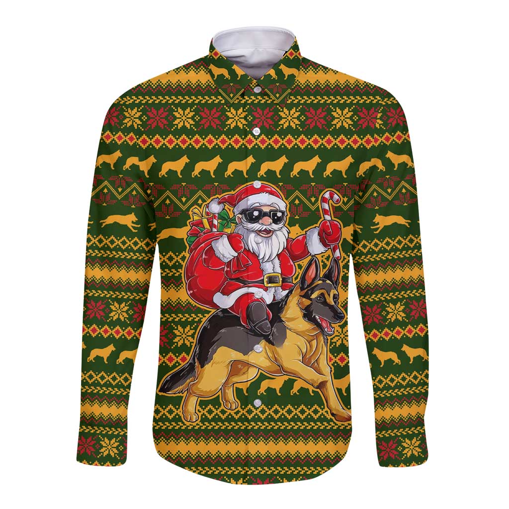 Awesome German Shepherd Dog Santa Claus Christmas Long Sleeve Button Shirt Xmas Holiday Patterns - Wonder Print Shop