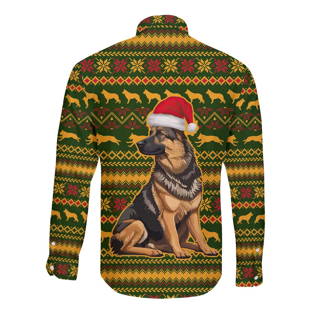 Awesome German Shepherd Dog Santa Claus Christmas Long Sleeve Button Shirt Xmas Holiday Patterns - Wonder Print Shop