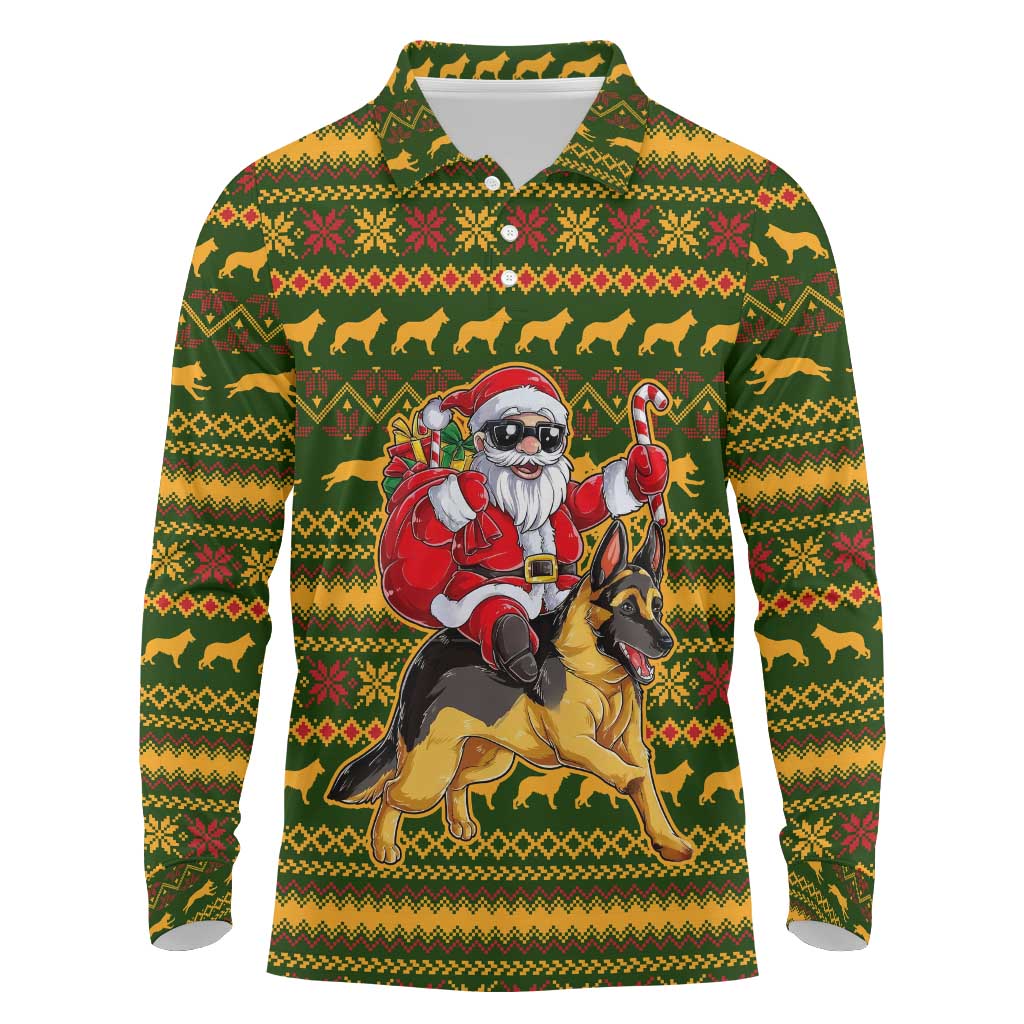 Awesome German Shepherd Dog Santa Claus Christmas Long Sleeve Polo Shirt Xmas Holiday Patterns - Wonder Print Shop