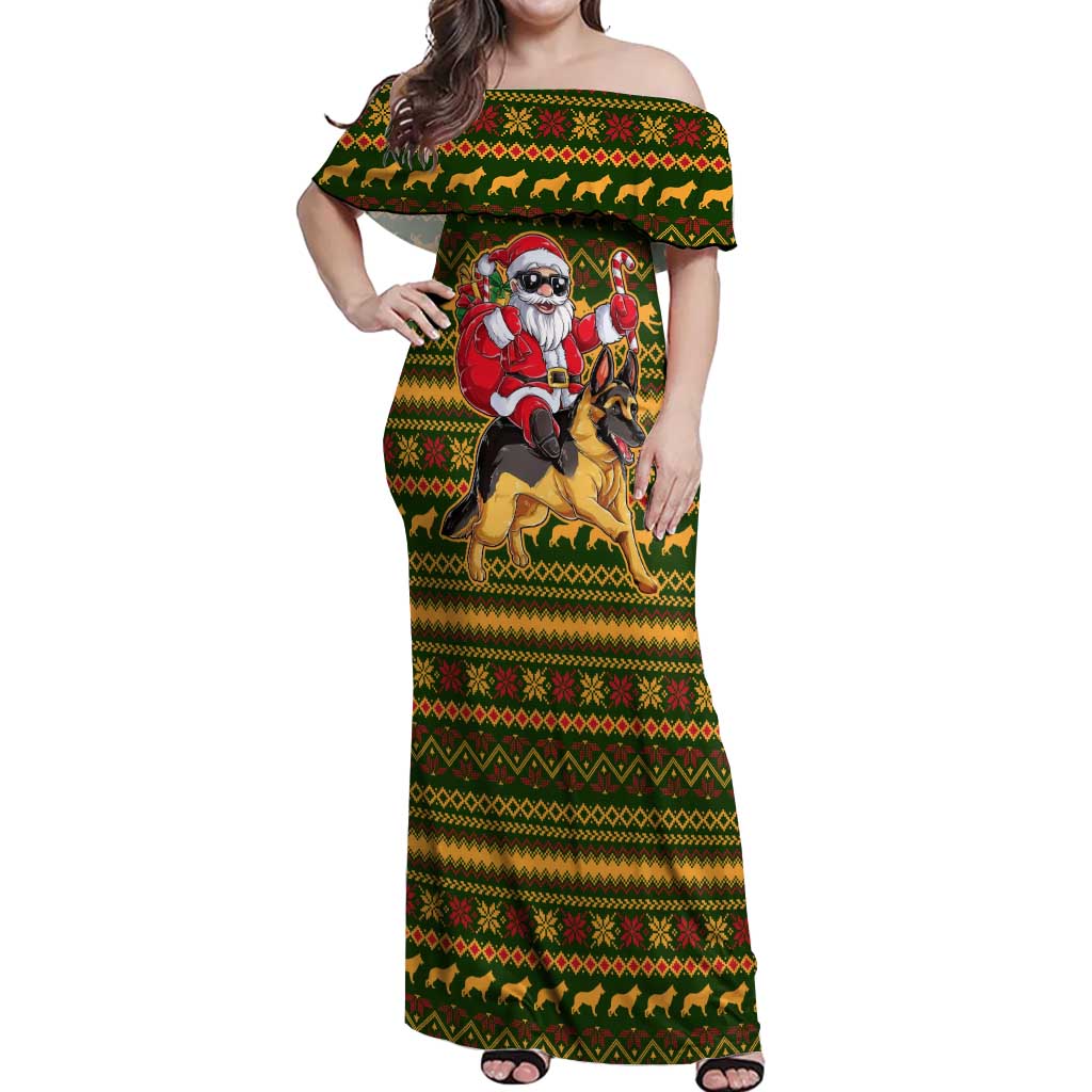 Awesome German Shepherd Dog Santa Claus Christmas Off Shoulder Maxi Dress Xmas Holiday Patterns - Wonder Print Shop