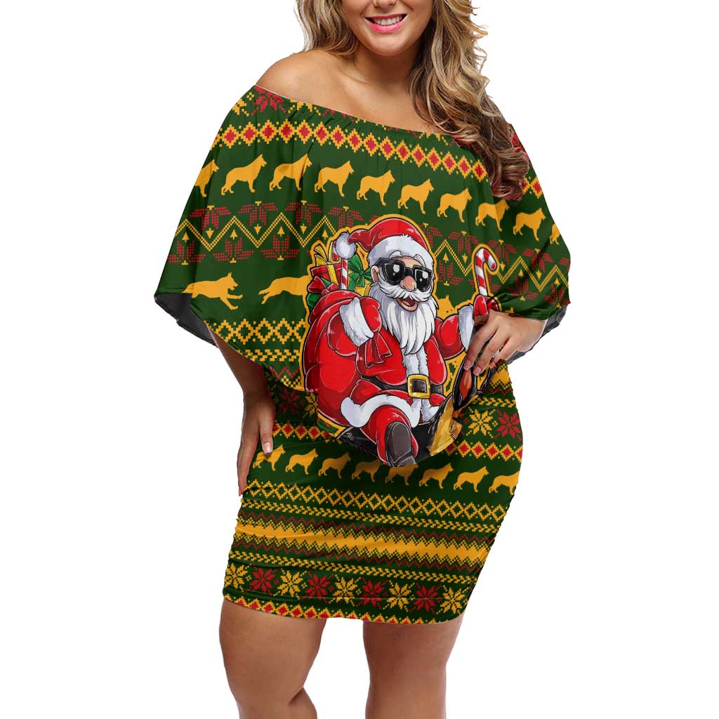 Awesome German Shepherd Dog Santa Claus Christmas Off Shoulder Short Dress Xmas Holiday Patterns - Wonder Print Shop