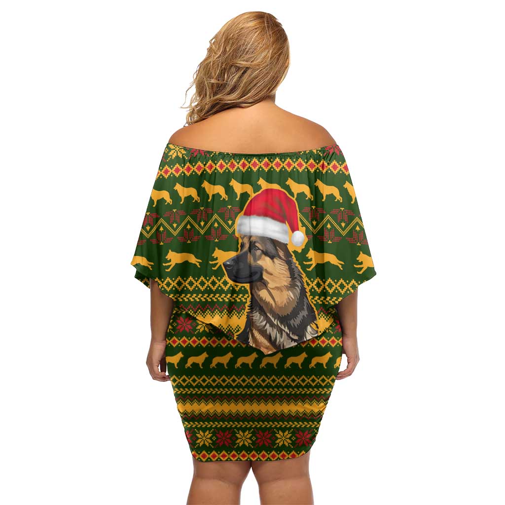 Awesome German Shepherd Dog Santa Claus Christmas Off Shoulder Short Dress Xmas Holiday Patterns - Wonder Print Shop