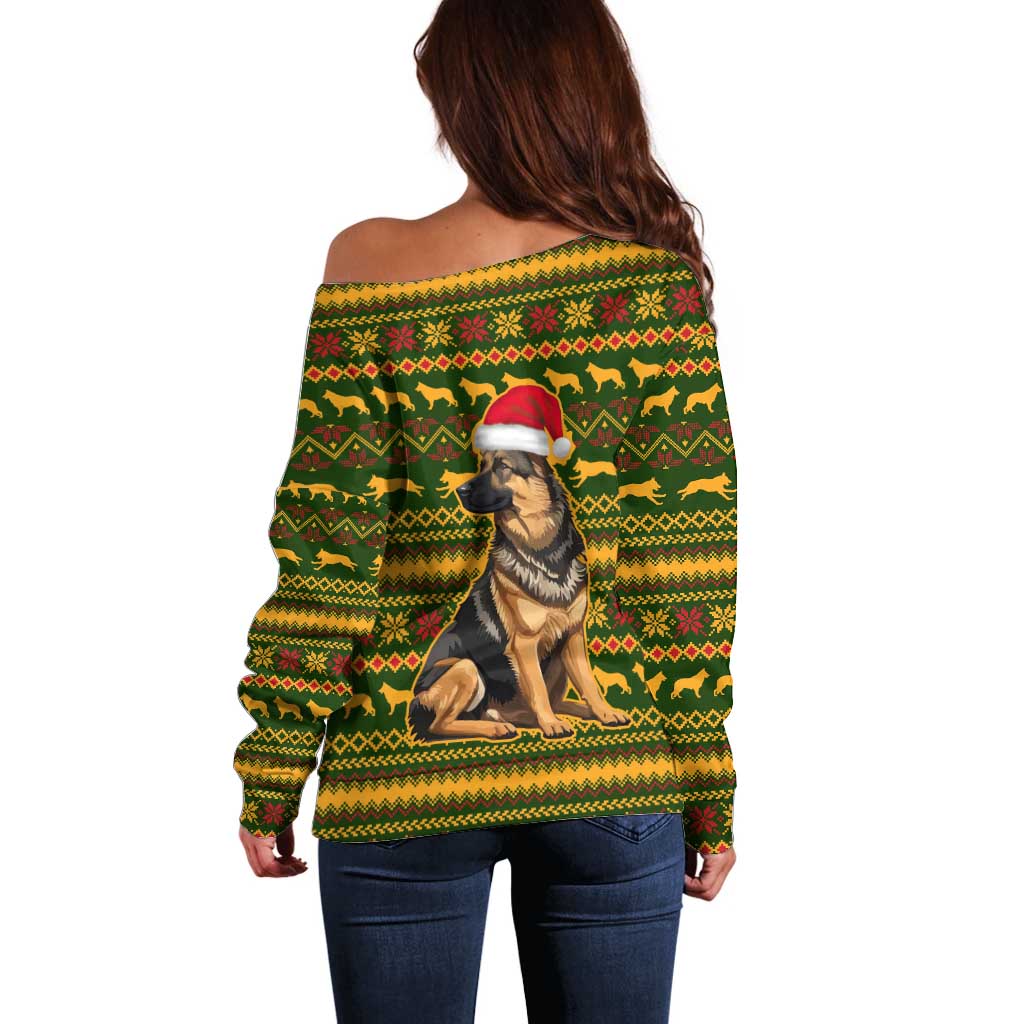 Awesome German Shepherd Dog Santa Claus Christmas Off Shoulder Sweater Xmas Holiday Patterns - Wonder Print Shop