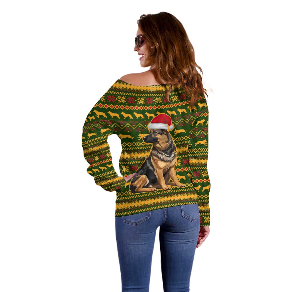 Awesome German Shepherd Dog Santa Claus Christmas Off Shoulder Sweater Xmas Holiday Patterns - Wonder Print Shop