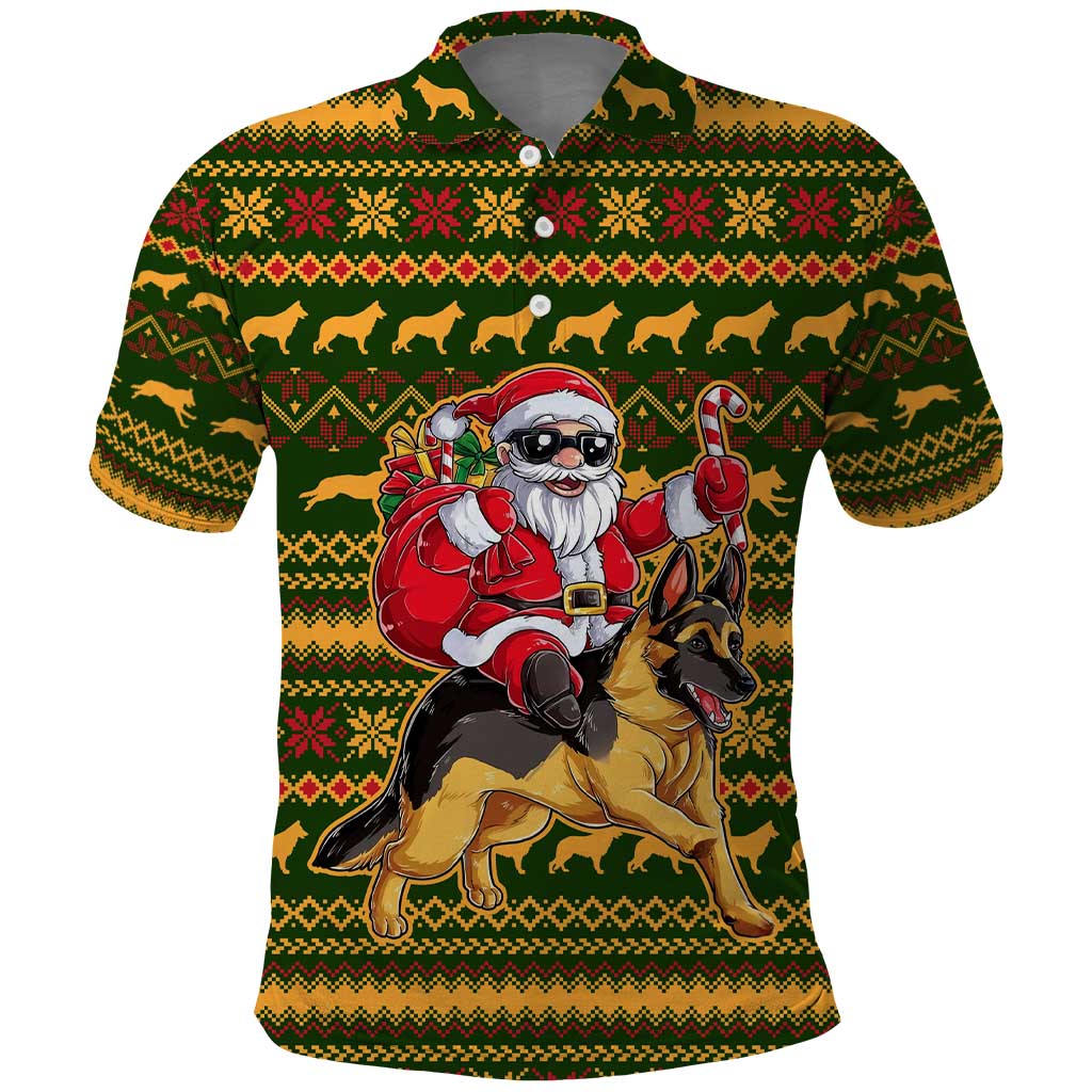Awesome German Shepherd Dog Santa Claus Christmas Polo Shirt Xmas Holiday Patterns - Wonder Print Shop