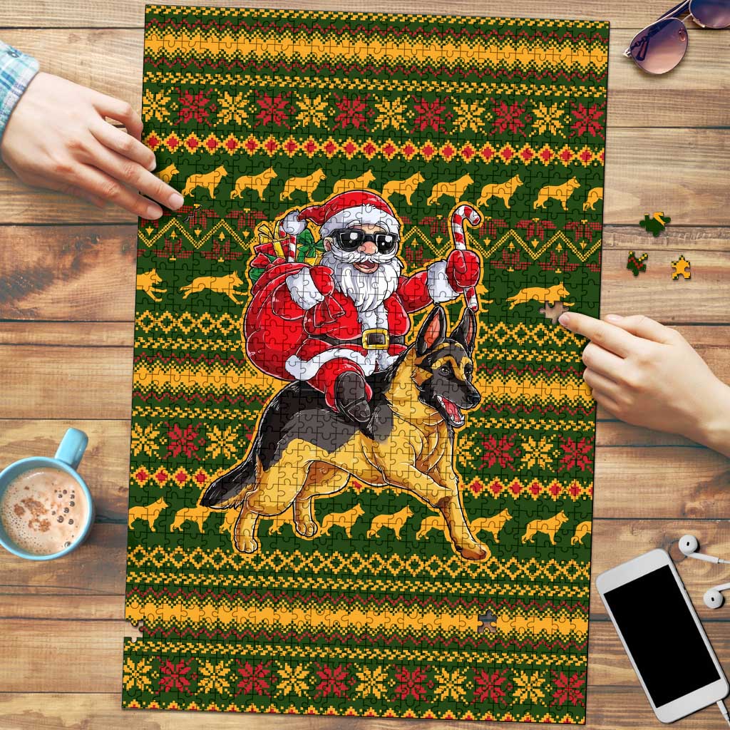 Awesome German Shepherd Dog Santa Claus Christmas Puzzle Xmas Holiday Patterns - Wonder Print Shop