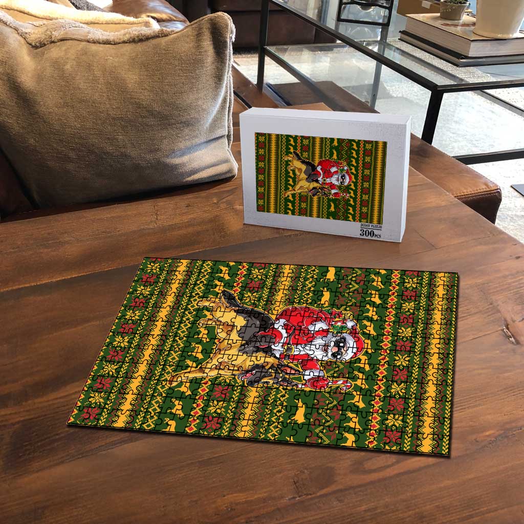 Awesome German Shepherd Dog Santa Claus Christmas Puzzle Xmas Holiday Patterns - Wonder Print Shop