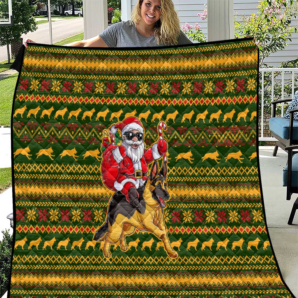 Awesome German Shepherd Dog Santa Claus Christmas Quilt Xmas Holiday Patterns - Wonder Print Shop