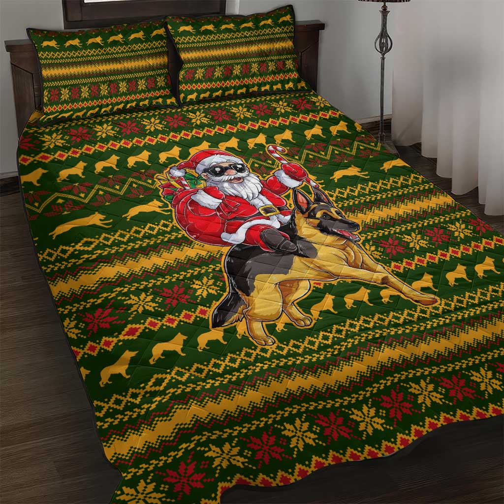 Awesome German Shepherd Dog Santa Claus Christmas Quilt Bed Set Xmas Holiday Patterns - Wonder Print Shop