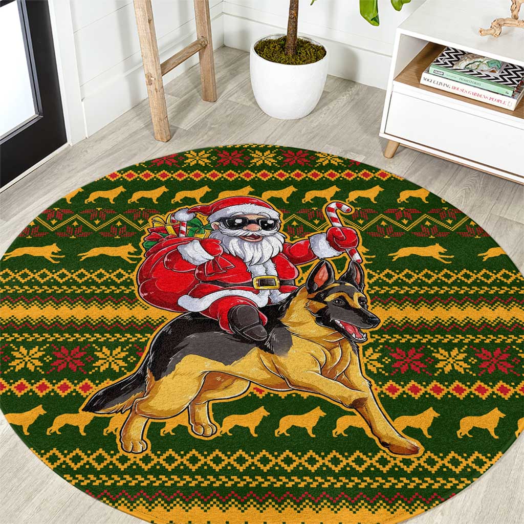 Awesome German Shepherd Dog Santa Claus Christmas Round Carpet Xmas Holiday Patterns - Wonder Print Shop