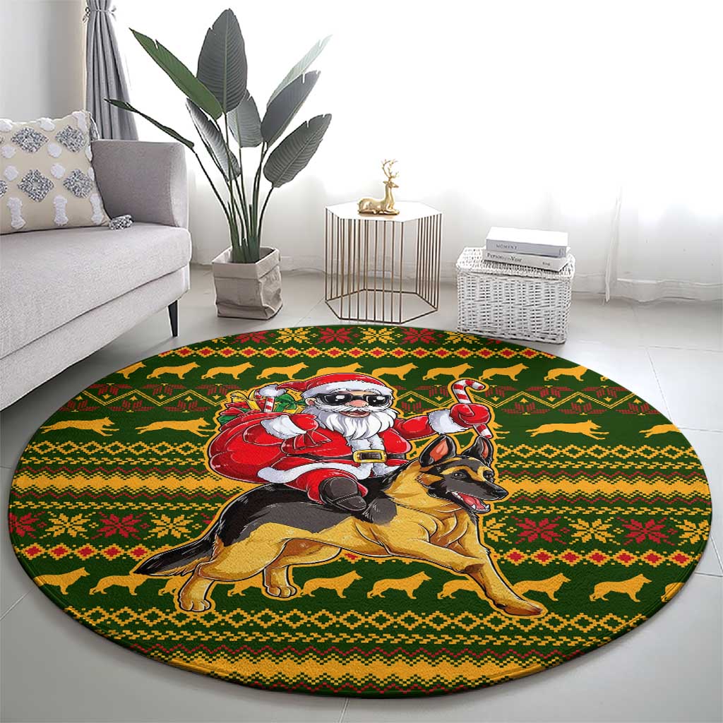 Awesome German Shepherd Dog Santa Claus Christmas Round Carpet Xmas Holiday Patterns - Wonder Print Shop