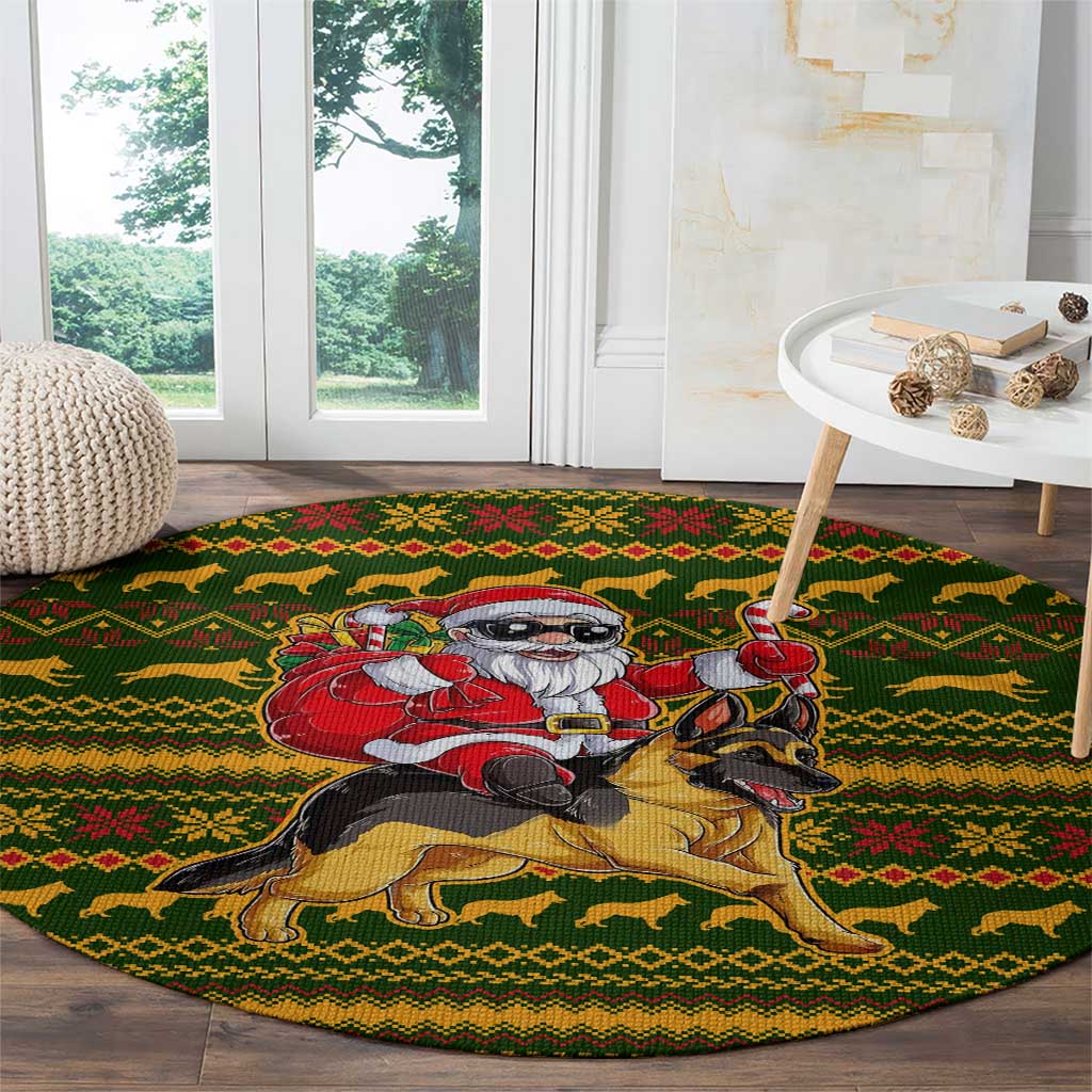 Awesome German Shepherd Dog Santa Claus Christmas Round Carpet Xmas Holiday Patterns - Wonder Print Shop