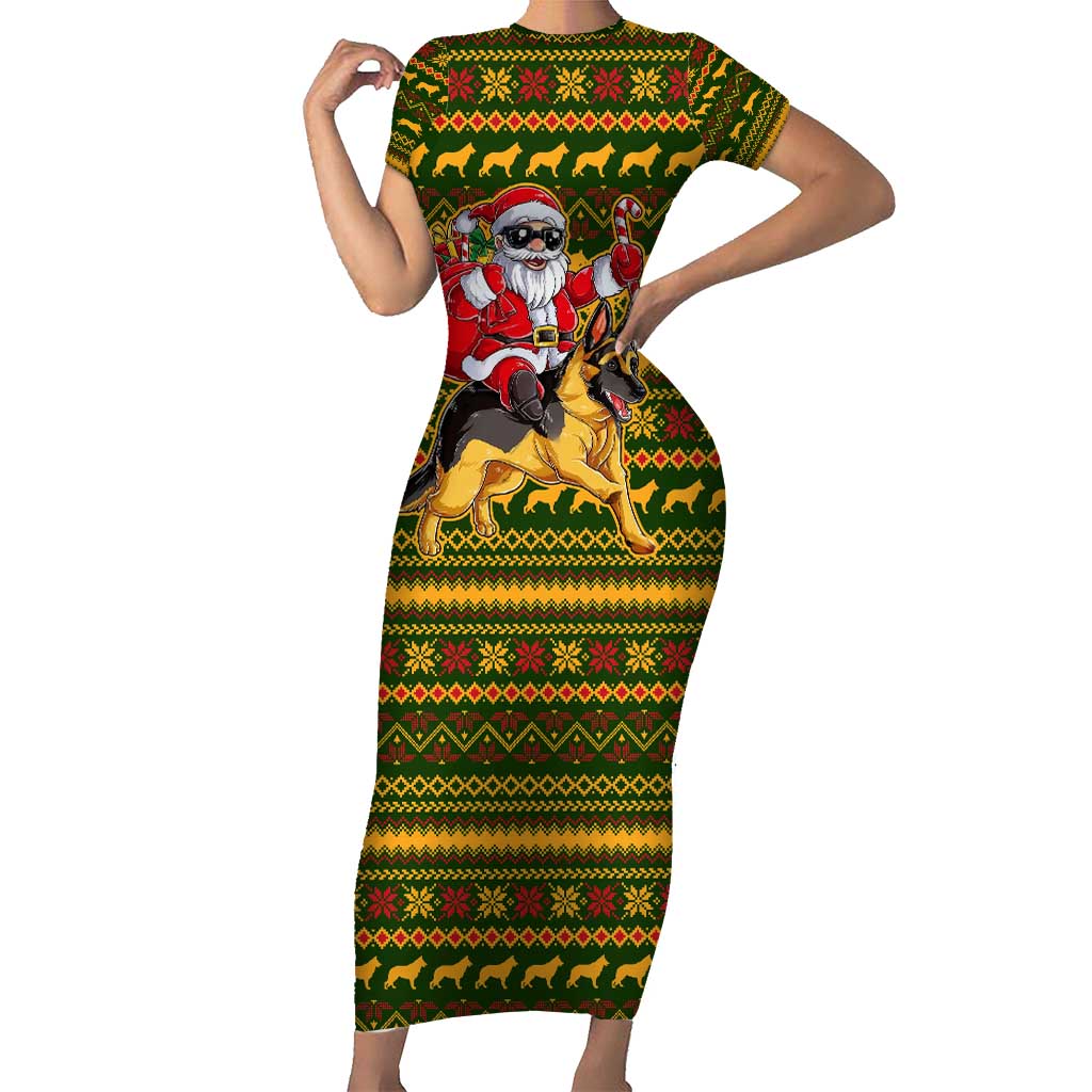Awesome German Shepherd Dog Santa Claus Christmas Short Sleeve Bodycon Dress Xmas Holiday Patterns - Wonder Print Shop