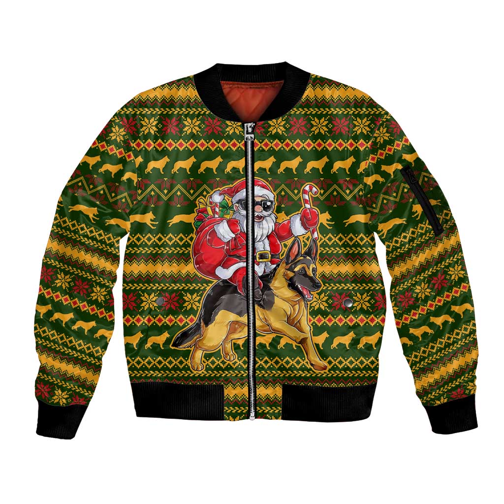 Awesome German Shepherd Dog Santa Claus Christmas Sleeve Zip Bomber Jacket Xmas Holiday Patterns - Wonder Print Shop