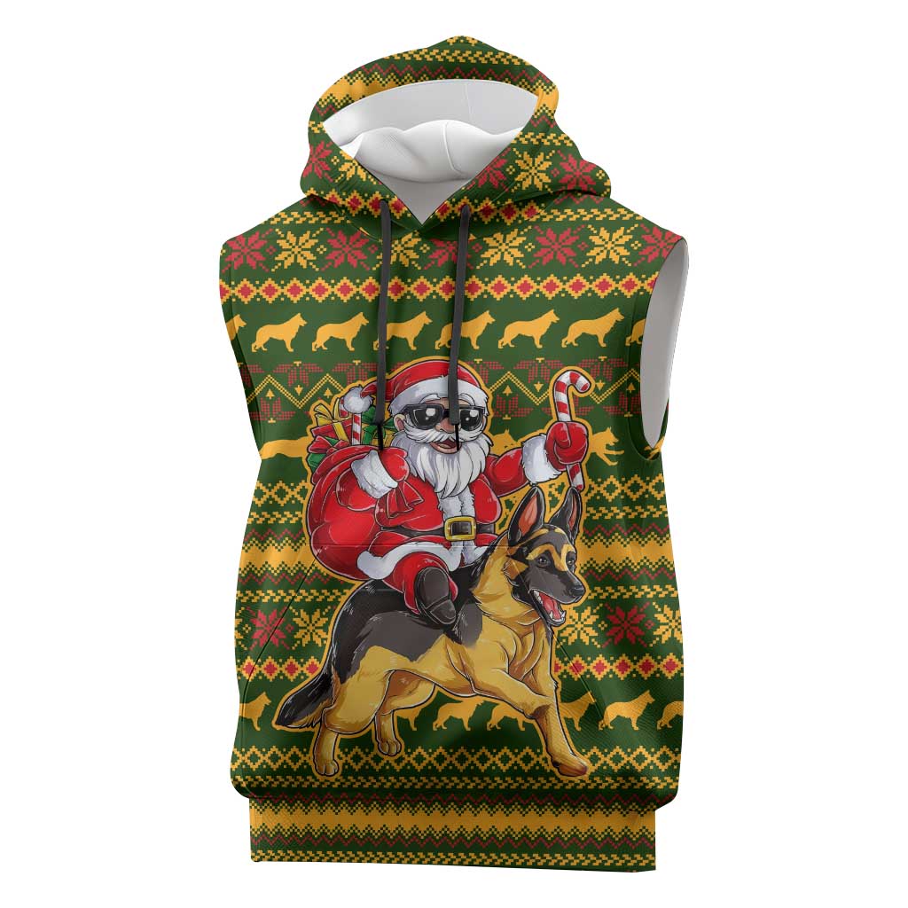 Awesome German Shepherd Dog Santa Claus Christmas Sleeveless Hoodie Xmas Holiday Patterns - Wonder Print Shop