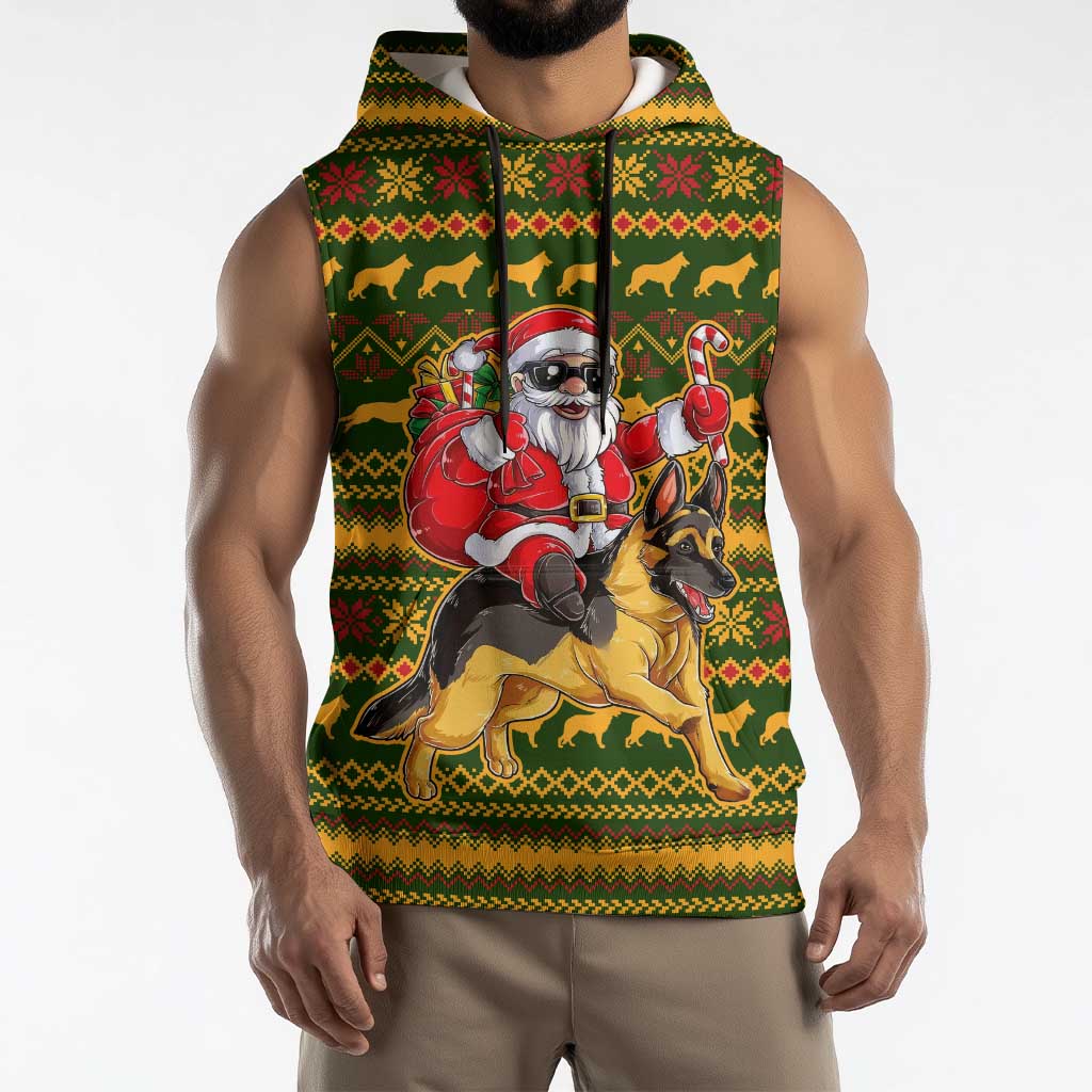 Awesome German Shepherd Dog Santa Claus Christmas Sleeveless Hoodie Xmas Holiday Patterns - Wonder Print Shop