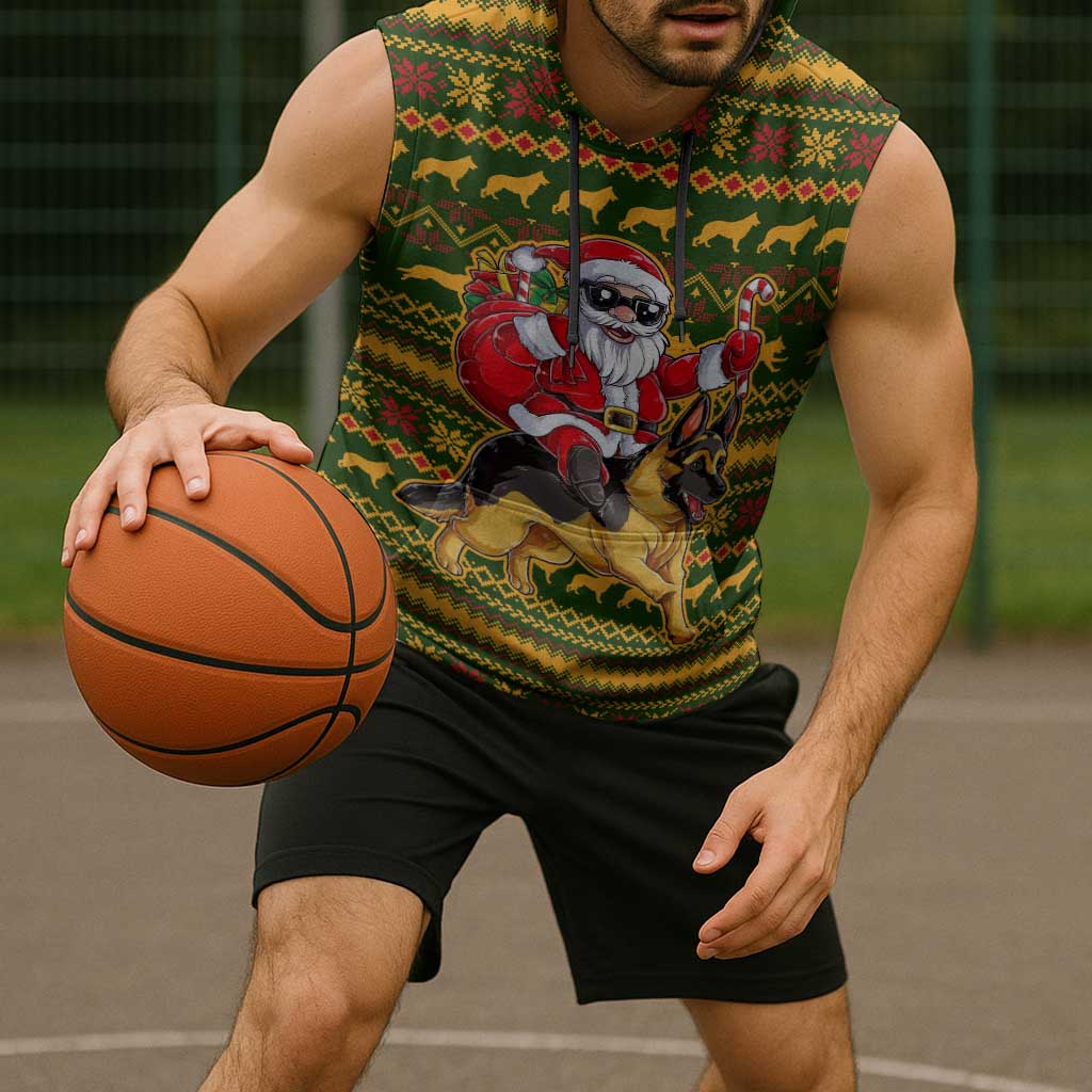 Awesome German Shepherd Dog Santa Claus Christmas Sleeveless Hoodie Xmas Holiday Patterns - Wonder Print Shop
