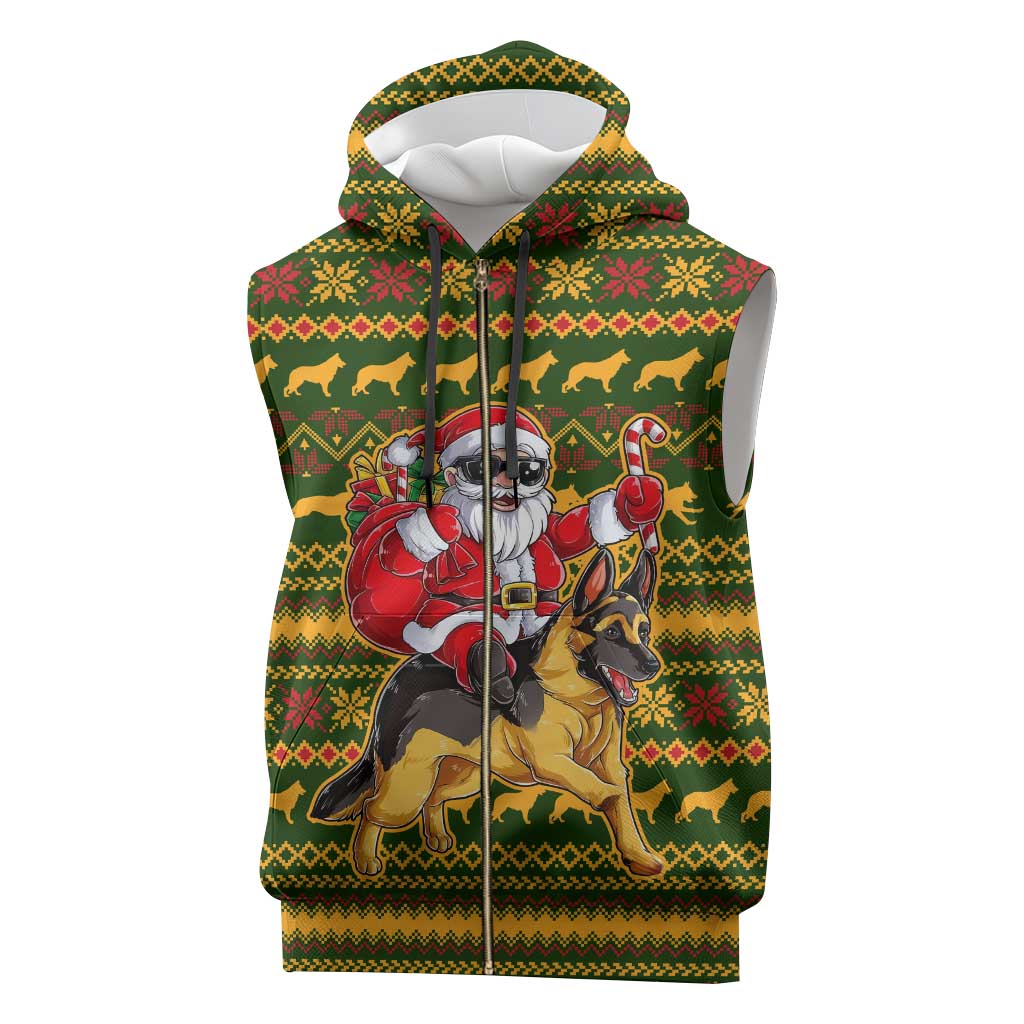Awesome German Shepherd Dog Santa Claus Christmas Sleeveless Zip Hoodie Xmas Holiday Patterns - Wonder Print Shop