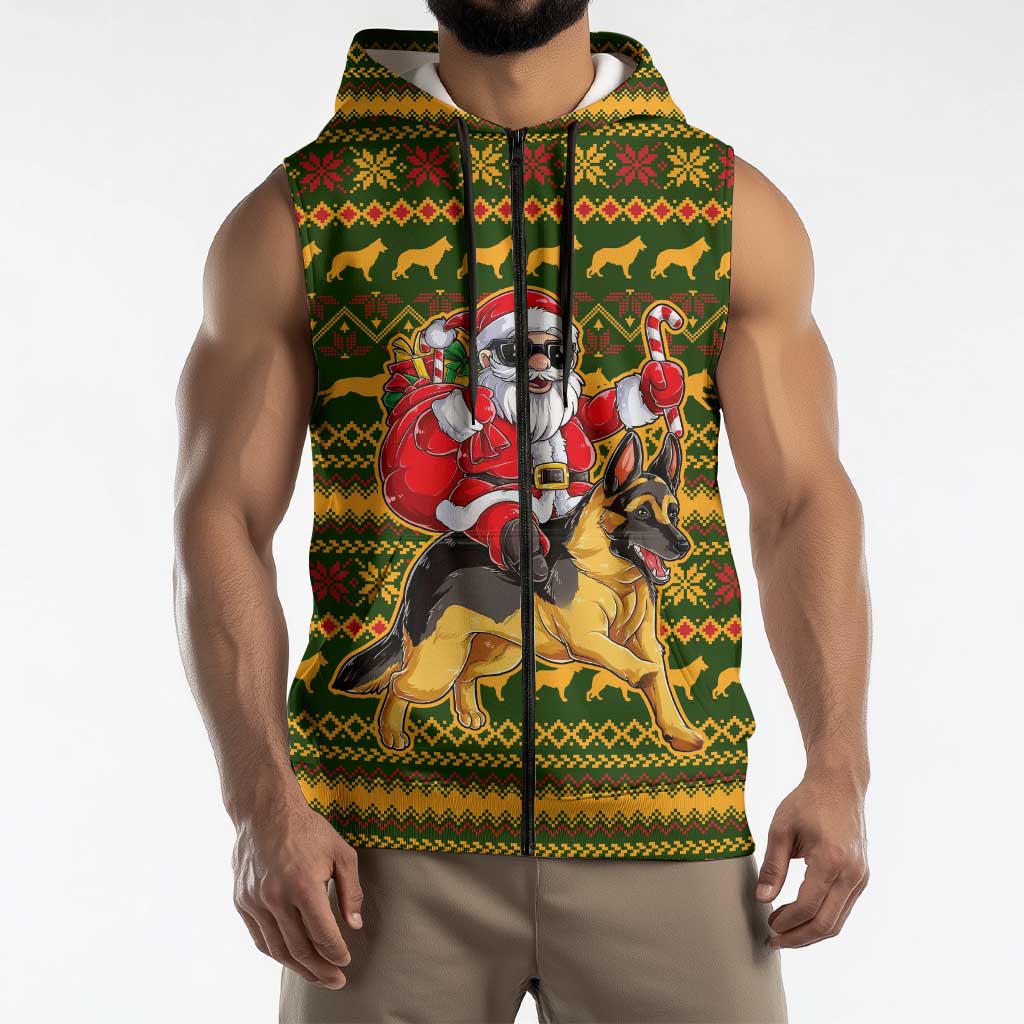 Awesome German Shepherd Dog Santa Claus Christmas Sleeveless Zip Hoodie Xmas Holiday Patterns - Wonder Print Shop