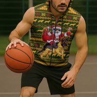 Awesome German Shepherd Dog Santa Claus Christmas Sleeveless Zip Hoodie Xmas Holiday Patterns - Wonder Print Shop