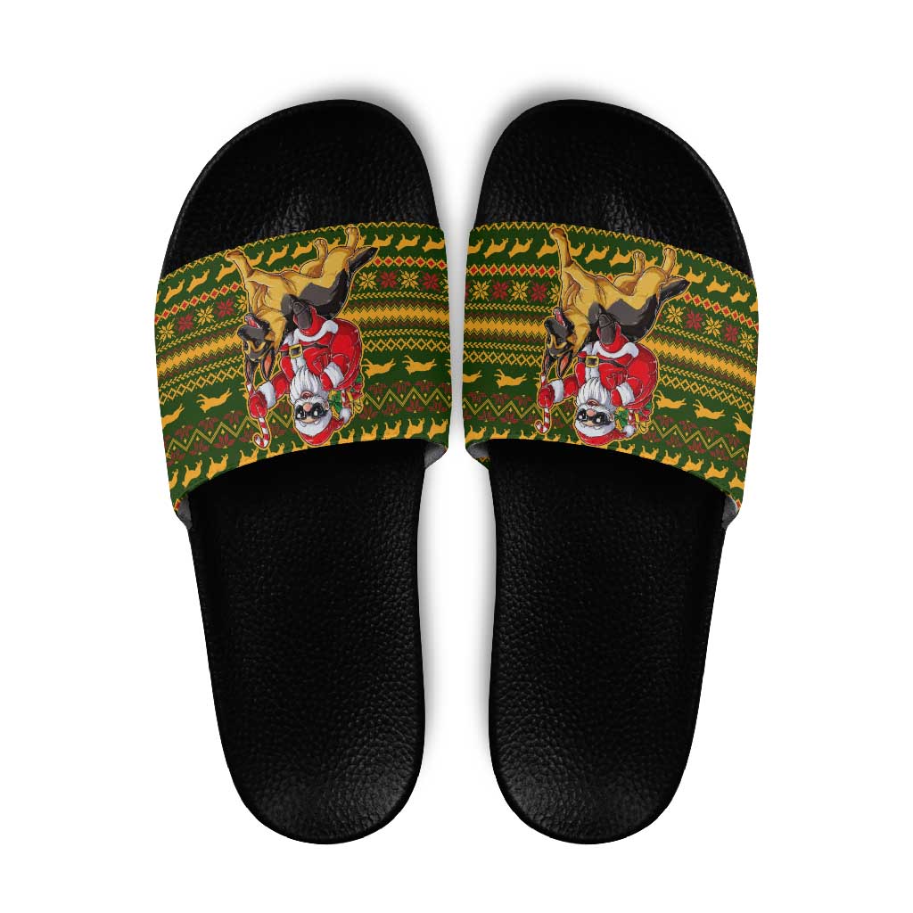 Awesome German Shepherd Dog Santa Claus Christmas Slide Sandals Xmas Holiday Patterns - Wonder Print Shop