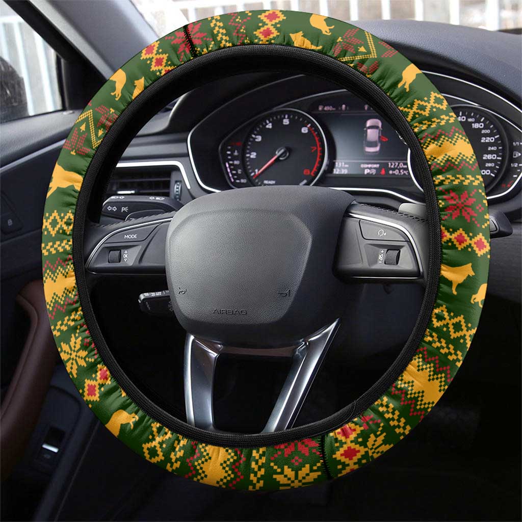 Awesome German Shepherd Dog Santa Claus Christmas Steering Wheel Cover Xmas Holiday Patterns - Wonder Print Shop
