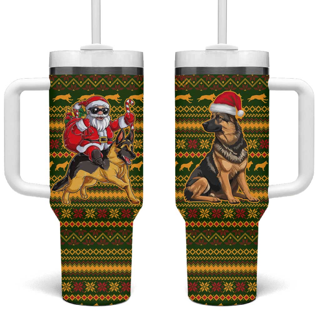 Awesome German Shepherd Dog Santa Claus Christmas Tumbler With Handle Xmas Holiday Patterns - Wonder Print Shop