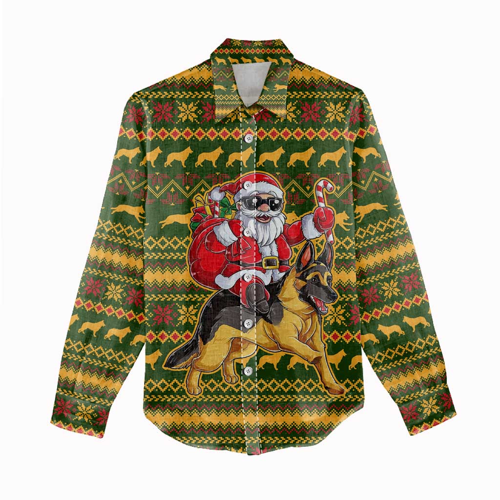 Awesome German Shepherd Dog Santa Claus Christmas Women Casual Shirt Xmas Holiday Patterns - Wonder Print Shop