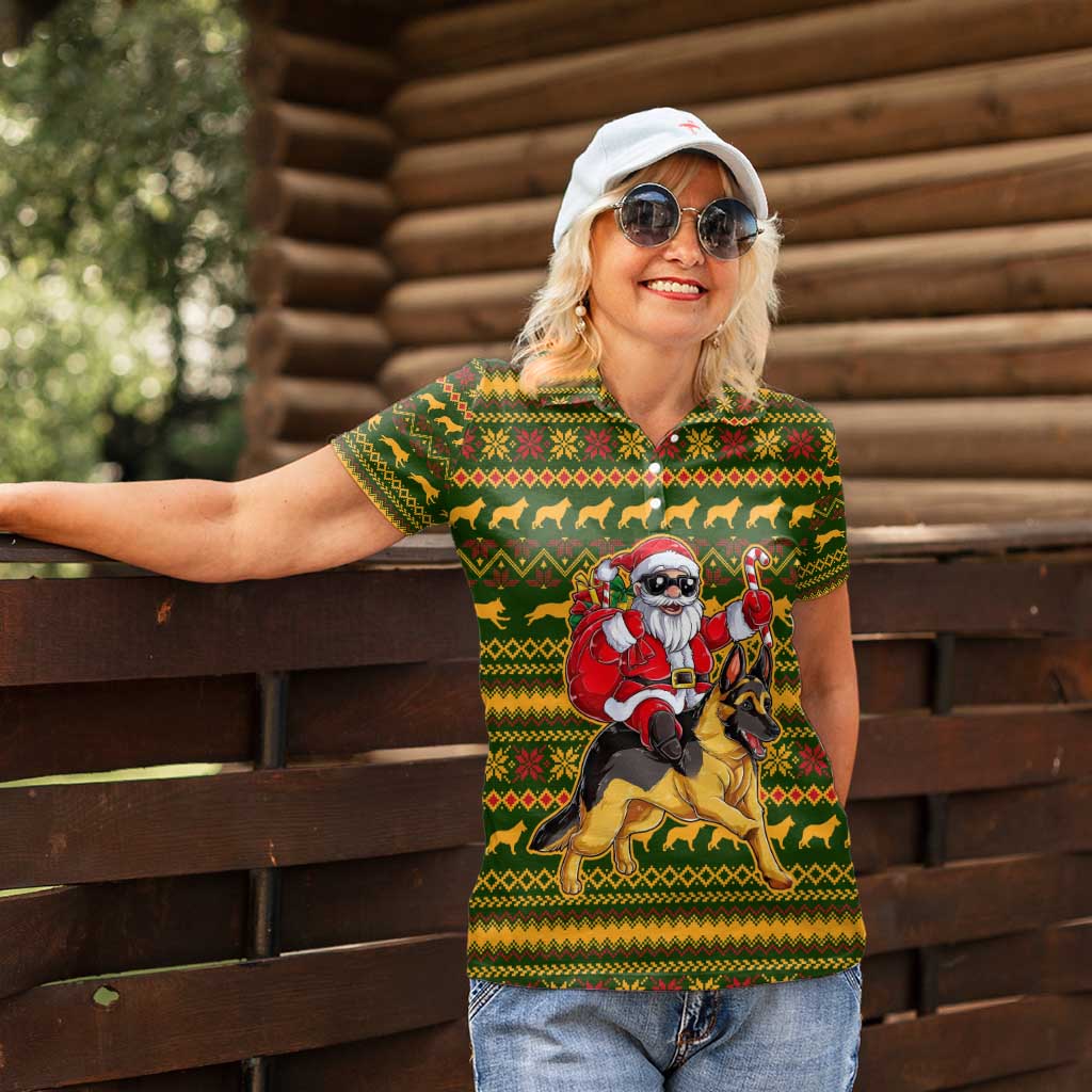 Awesome German Shepherd Dog Santa Claus Christmas Women Polo Shirt Xmas Holiday Patterns - Wonder Print Shop