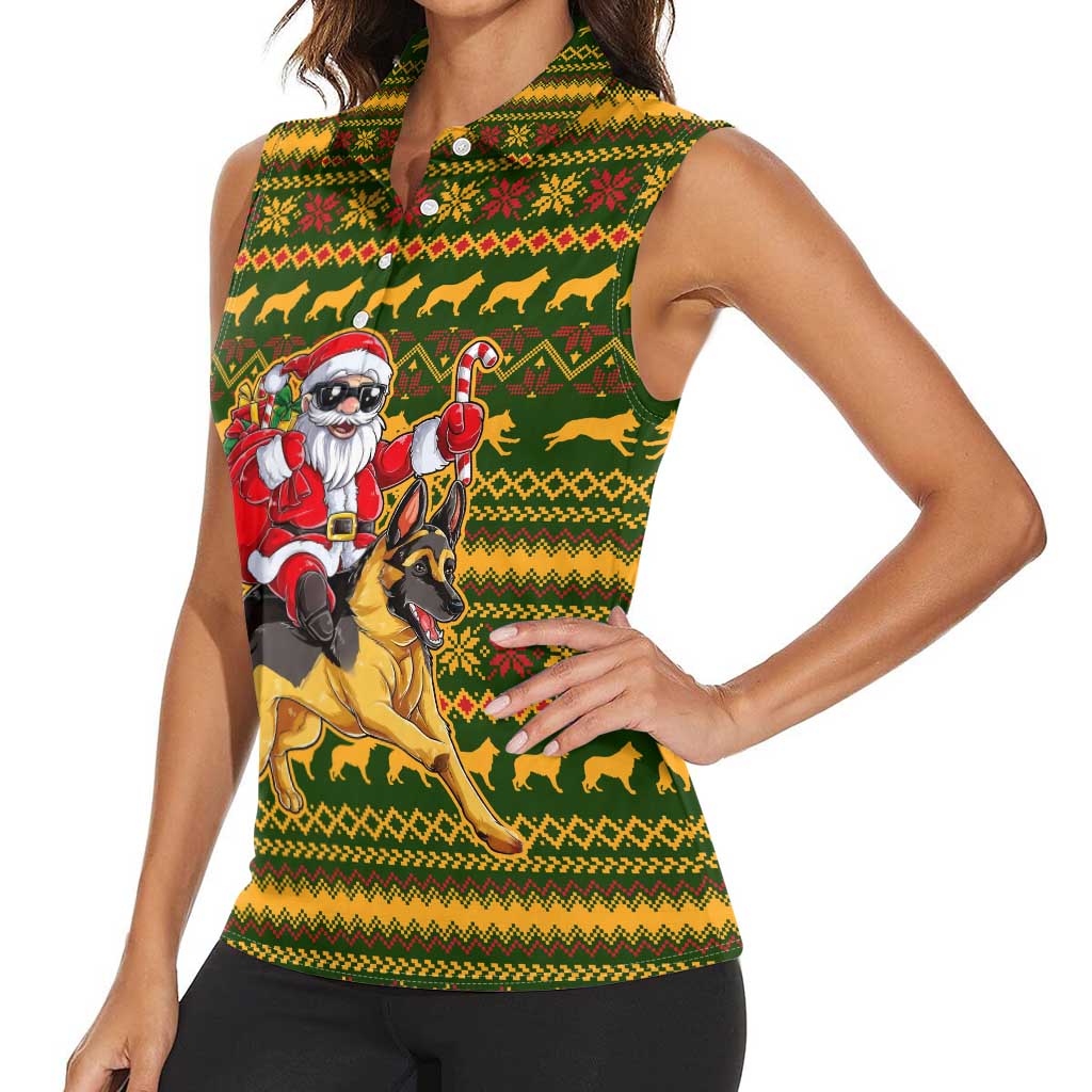 Awesome German Shepherd Dog Santa Claus Christmas Women Sleeveless Polo Shirt Xmas Holiday Patterns - Wonder Print Shop