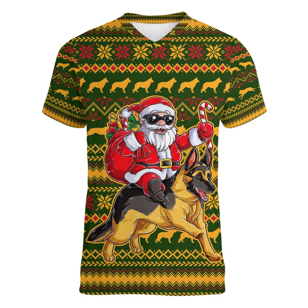Awesome German Shepherd Dog Santa Claus Christmas Women V-Neck T-Shirt Xmas Holiday Patterns - Wonder Print Shop