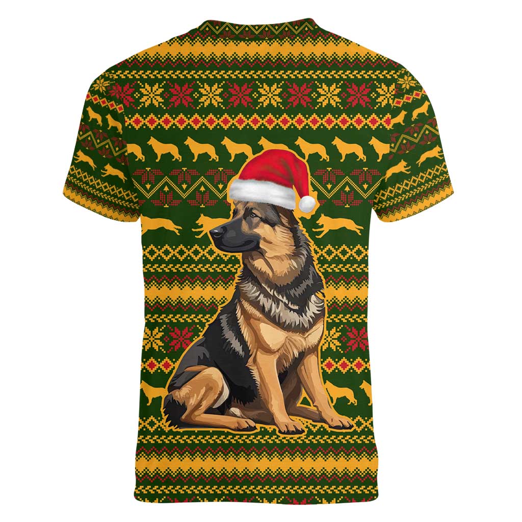 Awesome German Shepherd Dog Santa Claus Christmas Women V-Neck T-Shirt Xmas Holiday Patterns - Wonder Print Shop