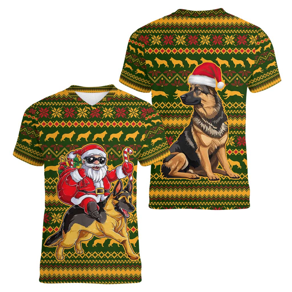 Awesome German Shepherd Dog Santa Claus Christmas Women V-Neck T-Shirt Xmas Holiday Patterns - Wonder Print Shop