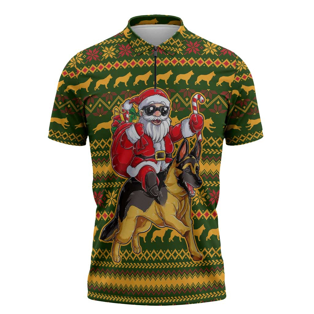 Awesome German Shepherd Dog Santa Claus Christmas Zipper Polo Shirt Xmas Holiday Patterns - Wonder Print Shop