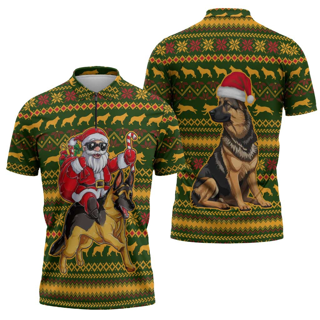 Awesome German Shepherd Dog Santa Claus Christmas Zipper Polo Shirt Xmas Holiday Patterns - Wonder Print Shop