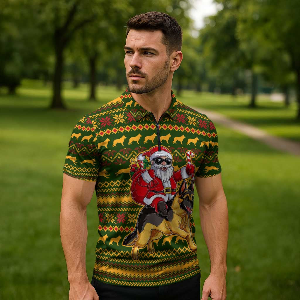 Awesome German Shepherd Dog Santa Claus Christmas Zipper Polo Shirt Xmas Holiday Patterns - Wonder Print Shop