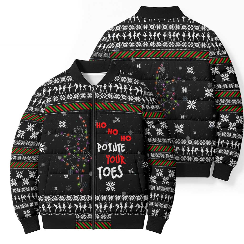 Ballet Pointe Christmas Design Bomber Puffer Jacket Xmas Holiday Patterns - Wonder Print Shop